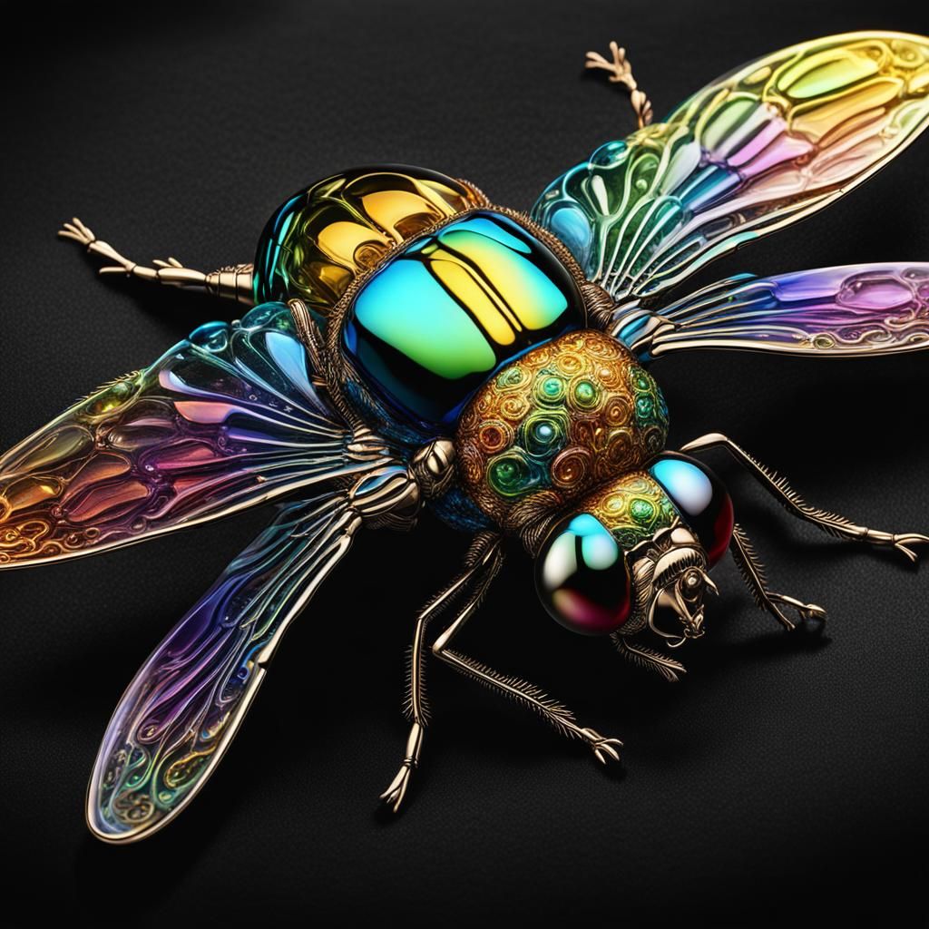 Colorful Blown Glass Fly on Velvet