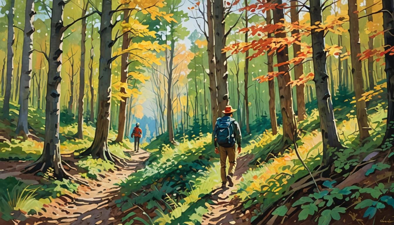 Vermont Hiking Path in Indian Summer: Gouache Impressionism