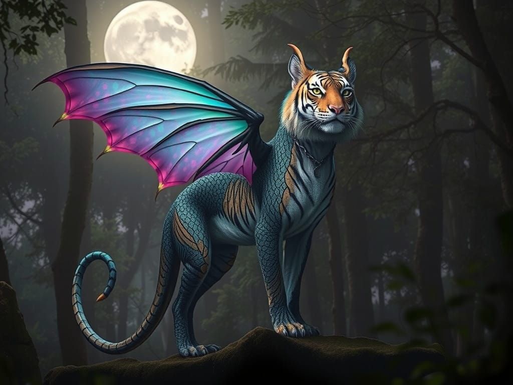 Regal Fairy Dragon Tiger in Enchanted Forest Habitat
