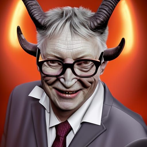 Bill Gates as a Devil in Hyperrealistic Rendering
