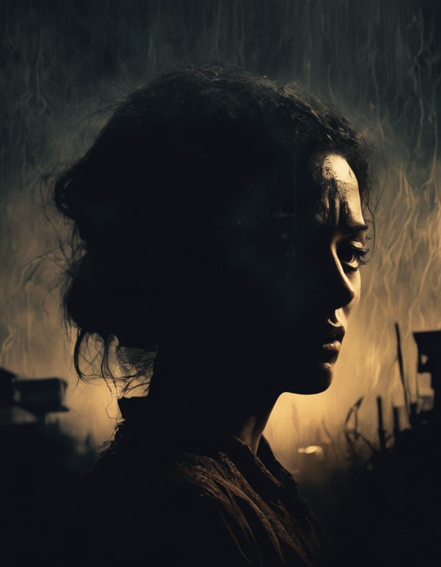 A Woman Sinks into Despair in a Dark, Cinematic Scene