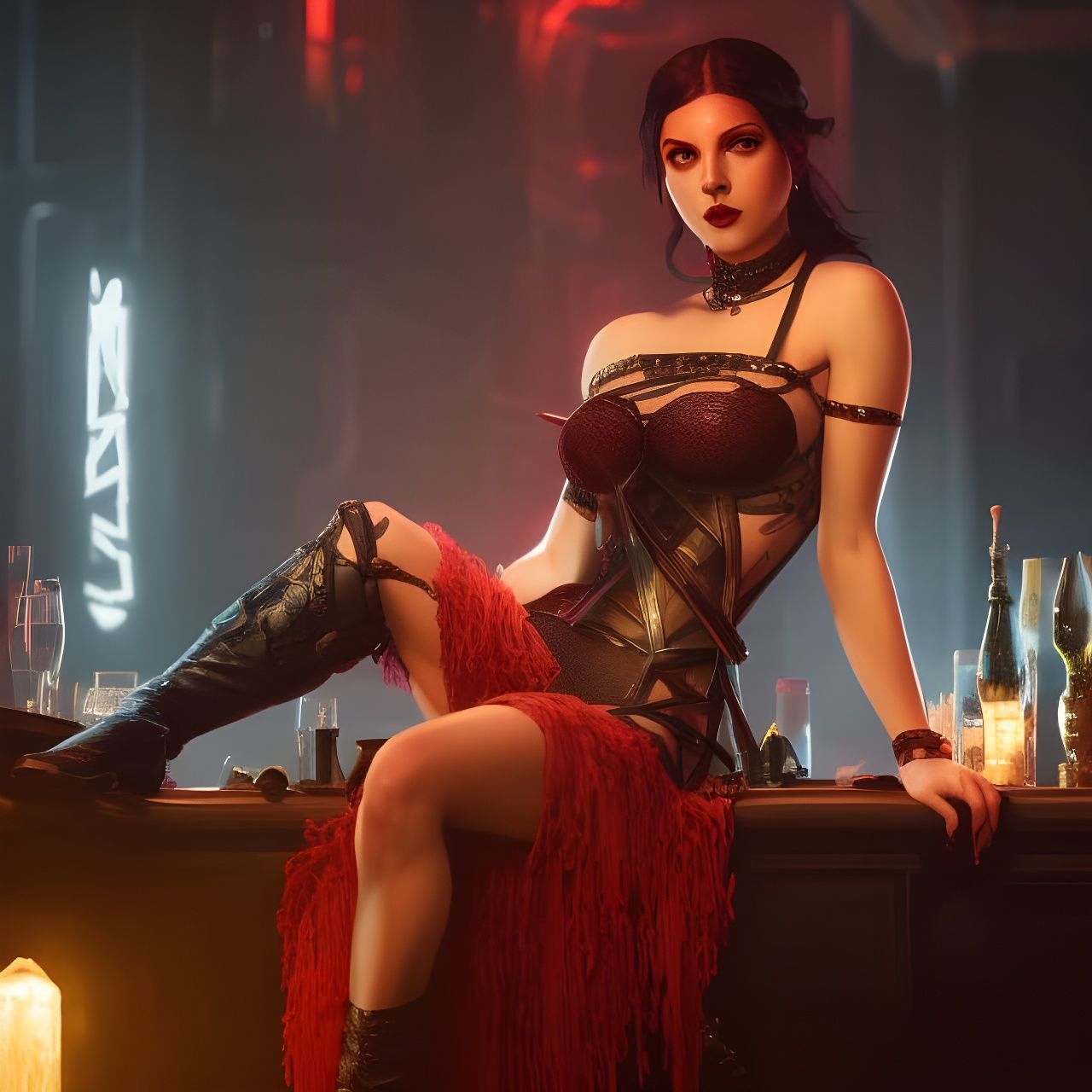 Kinky Goth Girl Portrait in Gurney Style