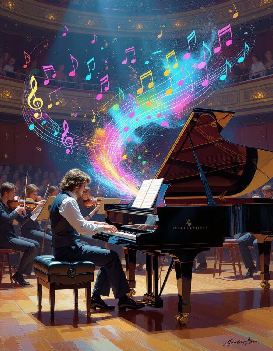 Magical Pianist Creates Colorful Music Notes in Concert Hall