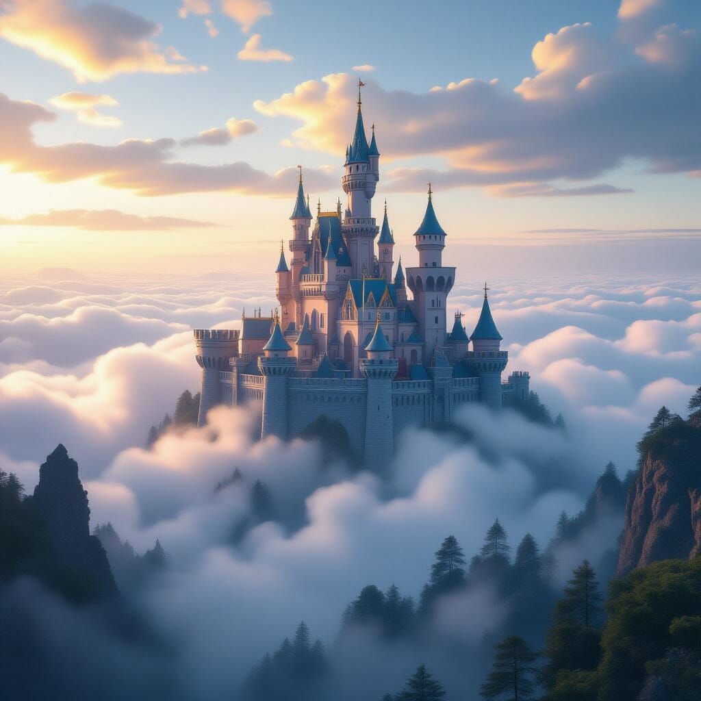 Magical Cloud Castles in Cinematic Film Style