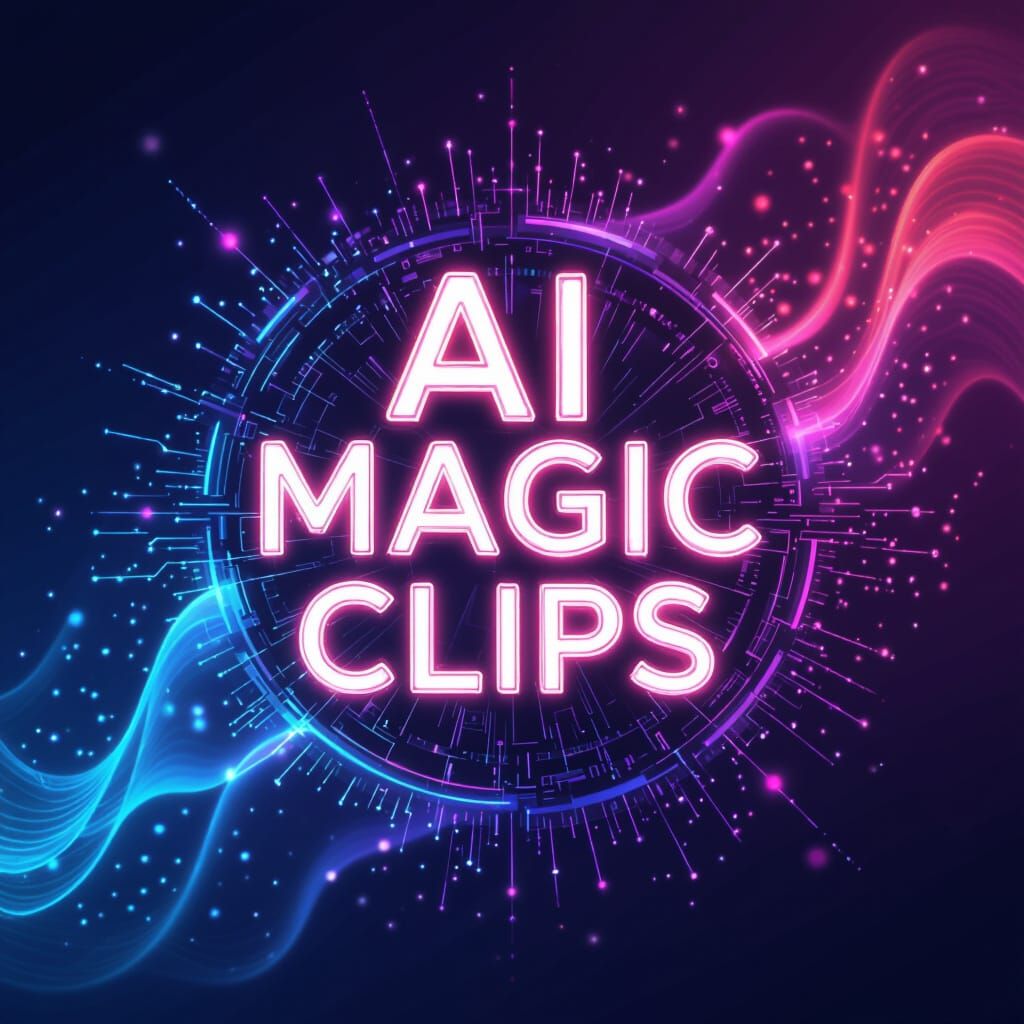 Futuristic YouTube Banner: AI Magic Clips in Neon Holographi...