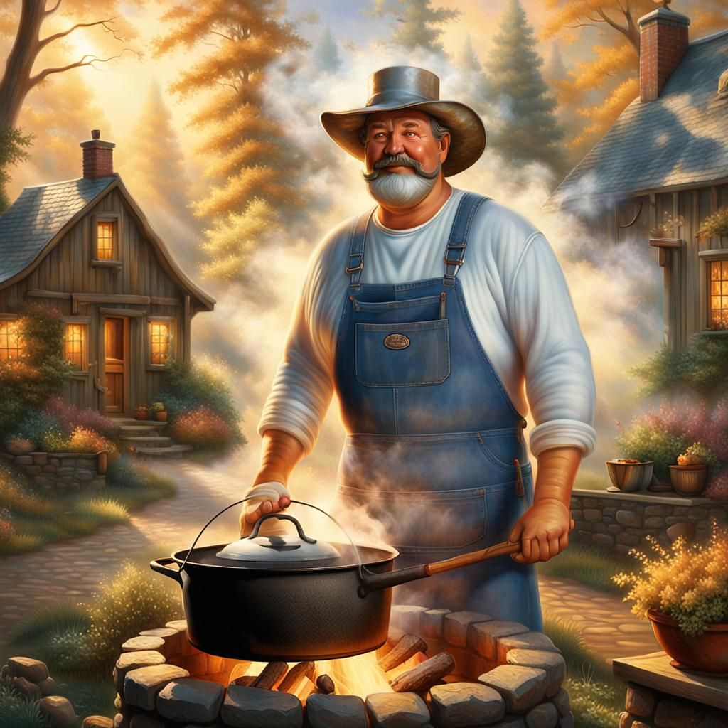 Whimsical Redneck Portrait with Dutch Oven Hat