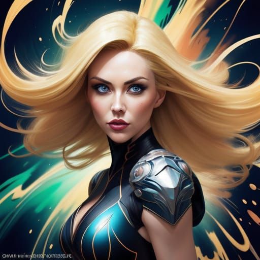 Blonde Pin-Up Woman With Kinetic Energy and Futuristic Elega...