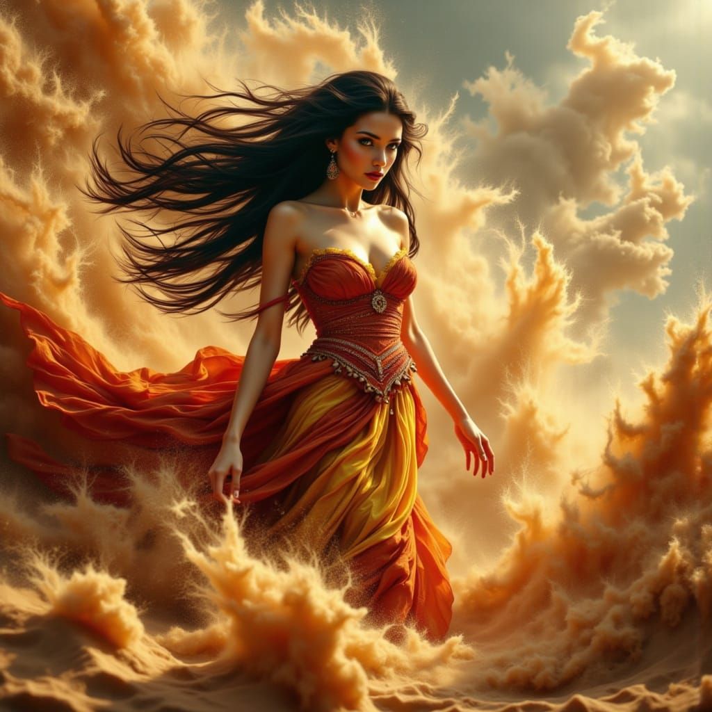 Surreal Goddess Emerges from Turbulent Sandstorm