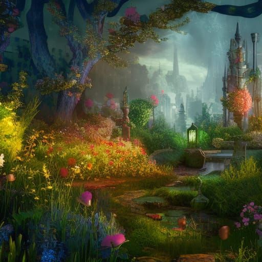 Fantastical Midnight Garden in Deep Color