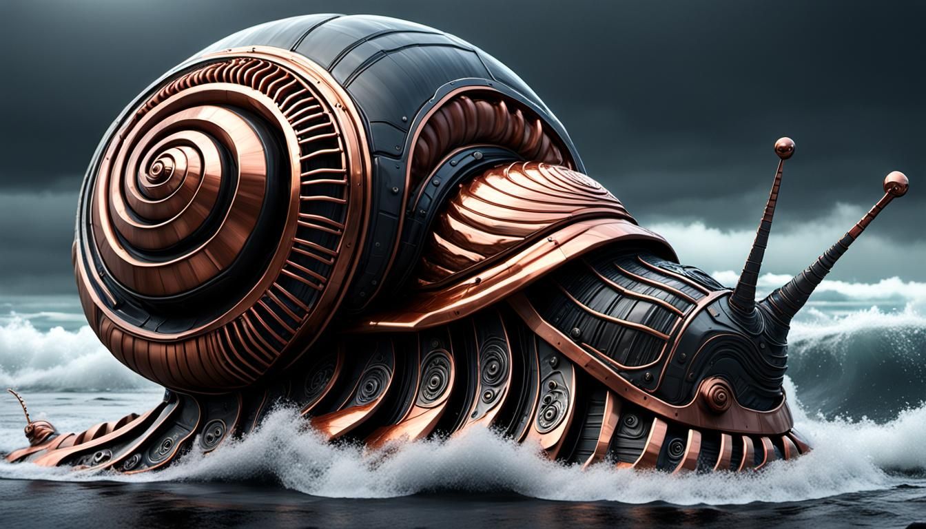 Cybernetic Snail Emerges from Stormy Sea