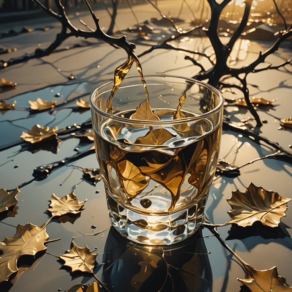 Shattered Glass Leaves in Surreal Dreamscape