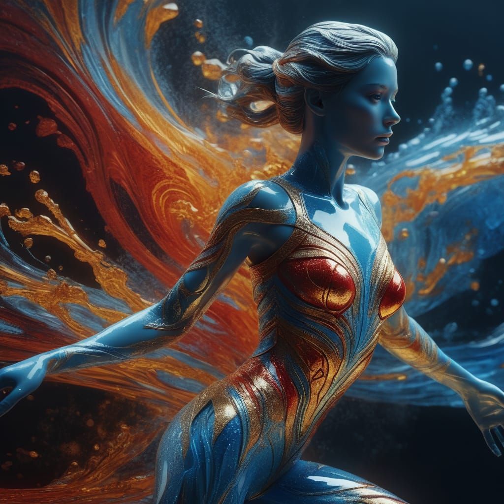 A delicate female, poised in balance, with half its body glo...