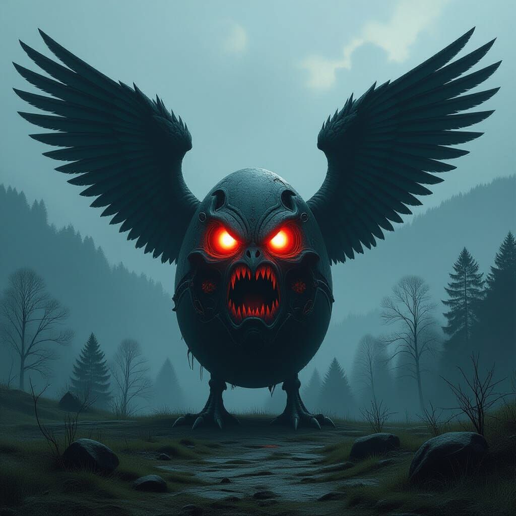 Furious Egg Creature in Appalachian Landscape