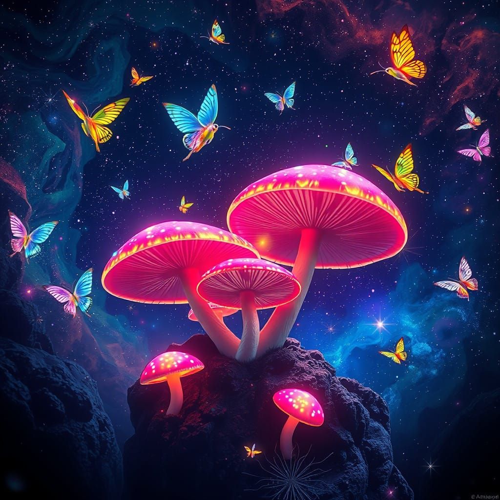 Glowing Starlight Mushrooms in Cosmic Bloom