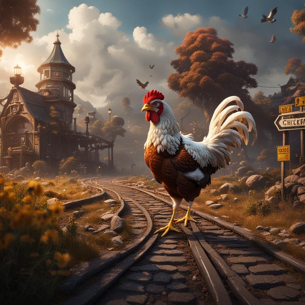 Chicken Crossing Road: Detailed Matte Painting