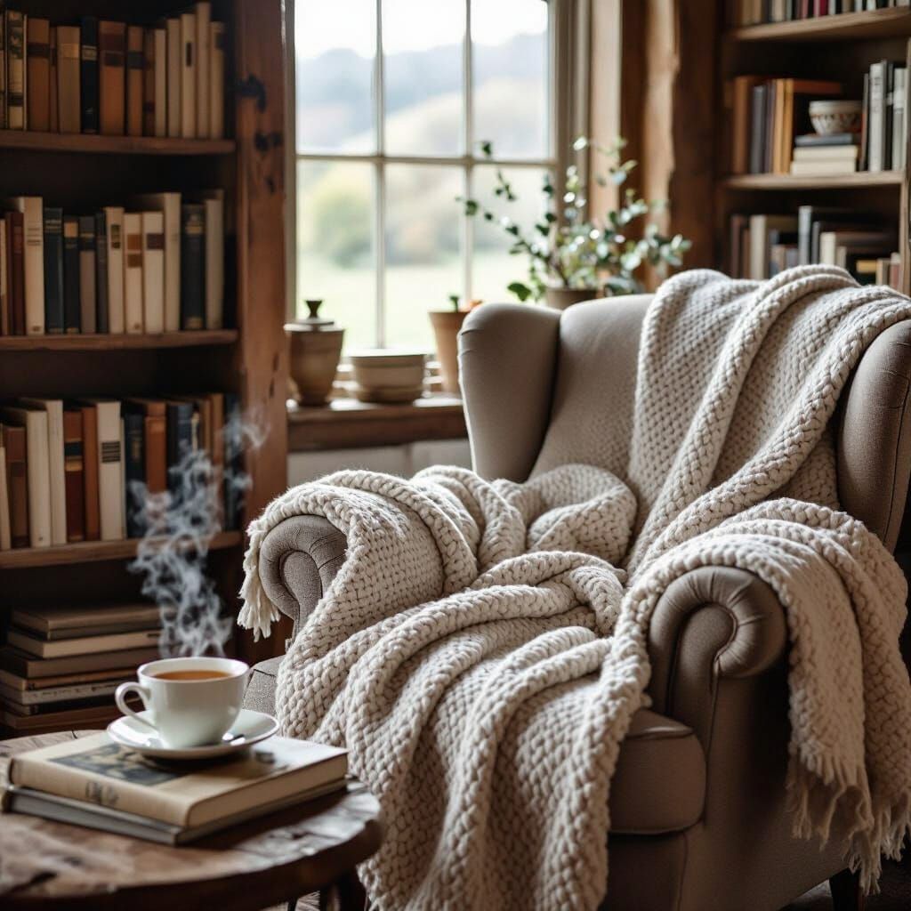 Cozy Reading Nook with Armchair and Tea