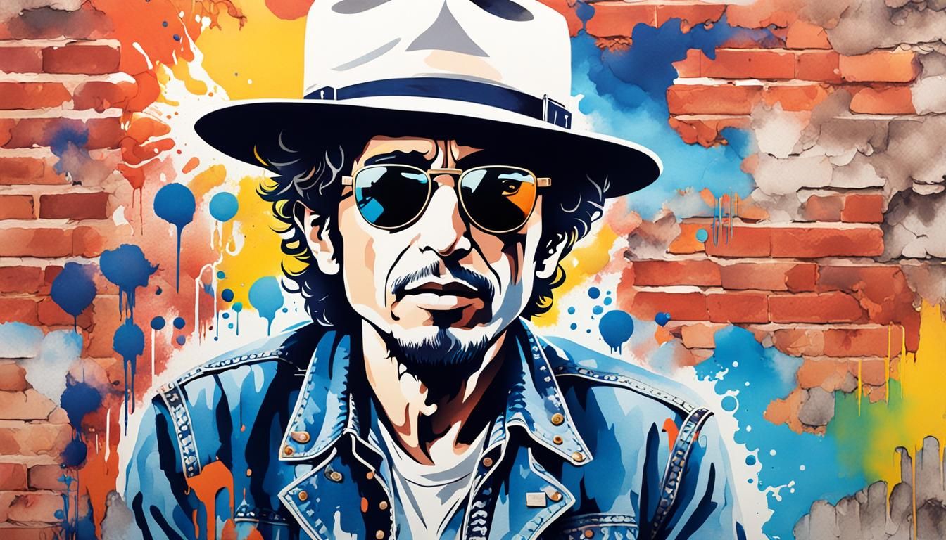 Bob Dylan Portrait in Watercolor Pop Art Style
