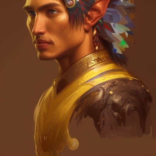Aztec Elf Portrait in Hyperdetailed Digital Art Style
