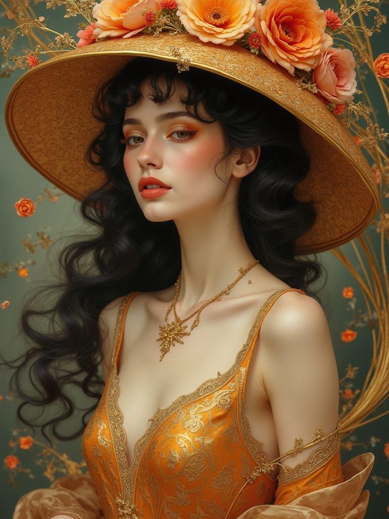 Elegant Art Nouveau Goddess in Golden Splendor