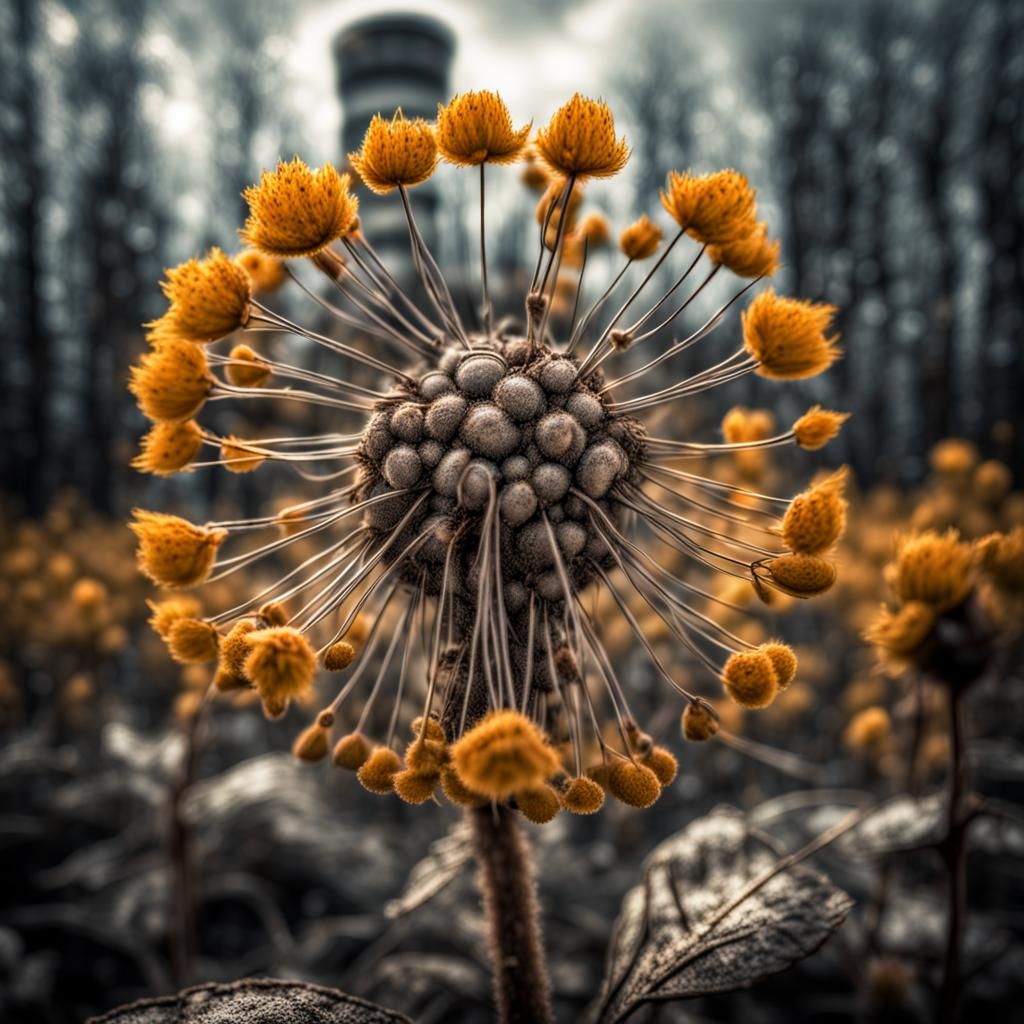 Fantasy Bloom in Chernobyl: Hyperrealistic 64 Megapixel Imag...