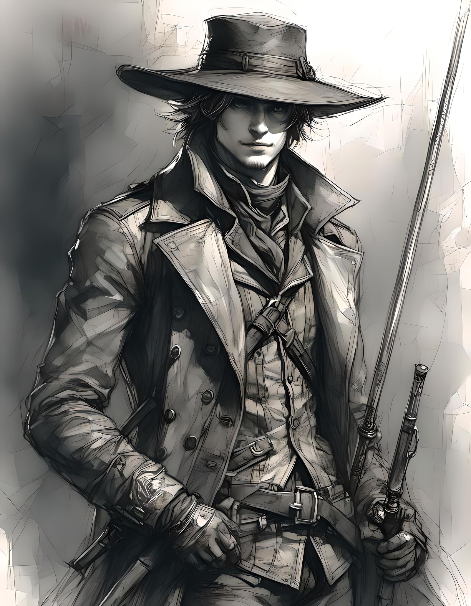 Bloodborne Hunter: Anime Style Digital Art