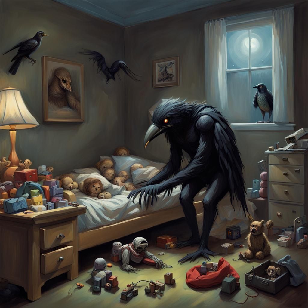 Sinister Bird Creature in Child's Room