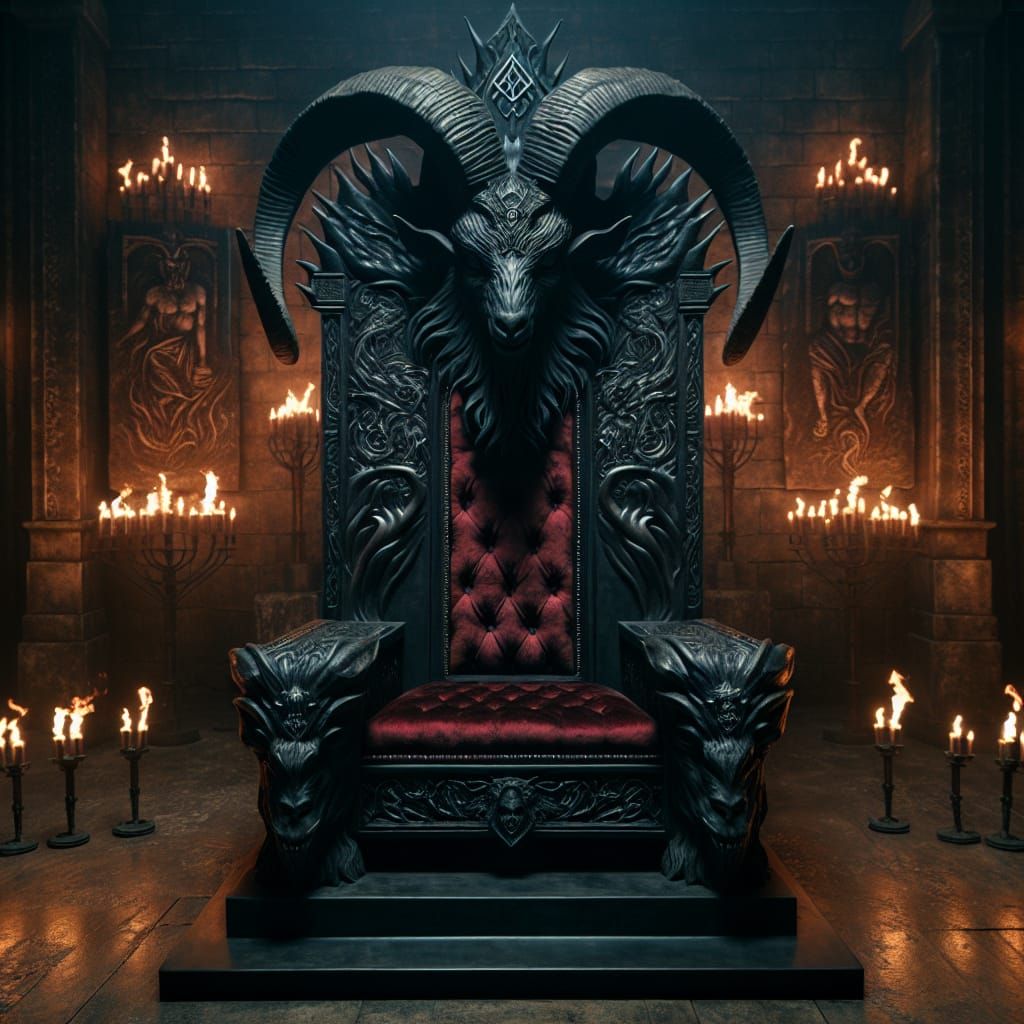Hyper-Realistic Throne of Baphomet in Gothic Setting