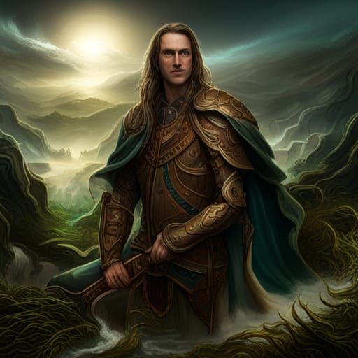 Dreamy Muscular Man in Leather, Fantasy Concept Art