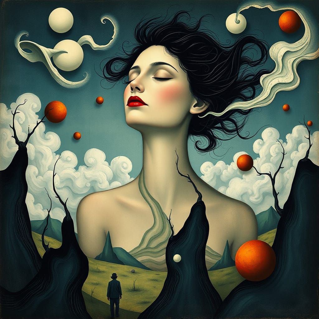Dreamlike Surrealist Scene in Automatist Style with Biomorph...