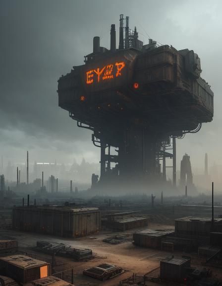 Giant Cyborg in Junkyard: Hyperrealistic Digital Art