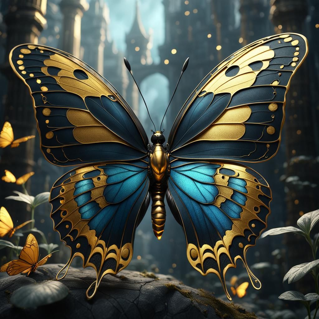 Detailed Black and Gold Butterfly Concept Art