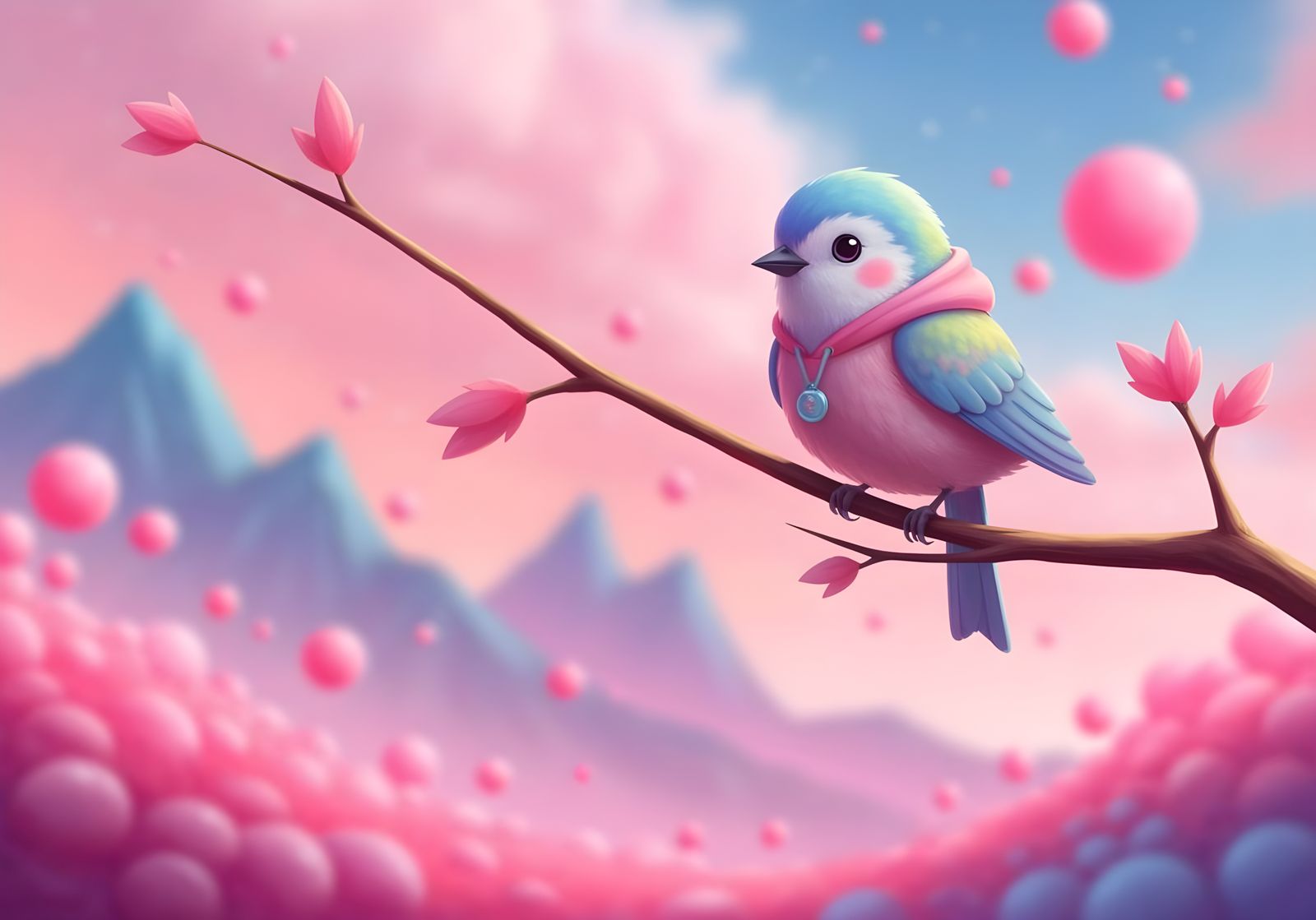 Sweet Baby Bird in Candy World Cosmic Portal Illustration