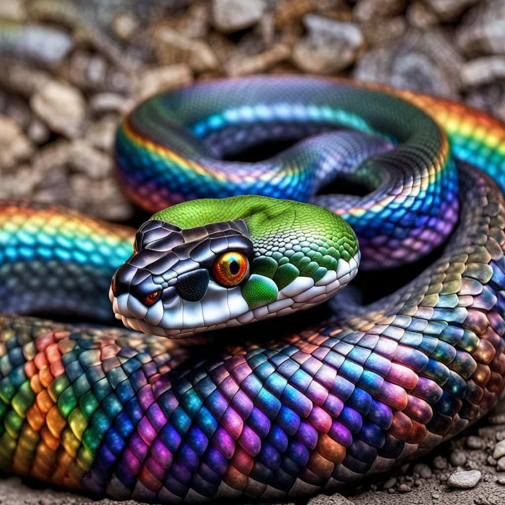 Majestic Rainbow Snake Portrait in Metallic Poster Art