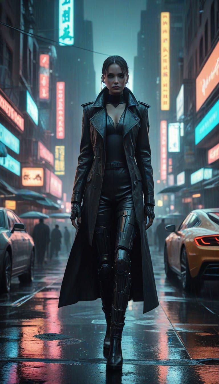 Cyberpunk Warrior in Neon Metropolis