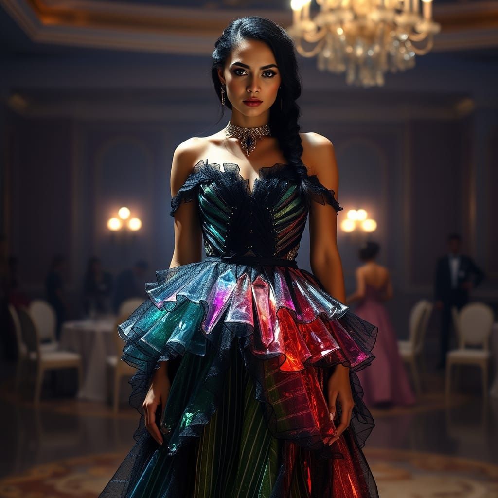 Woman in Blackrainbow Crystal Geode Gown