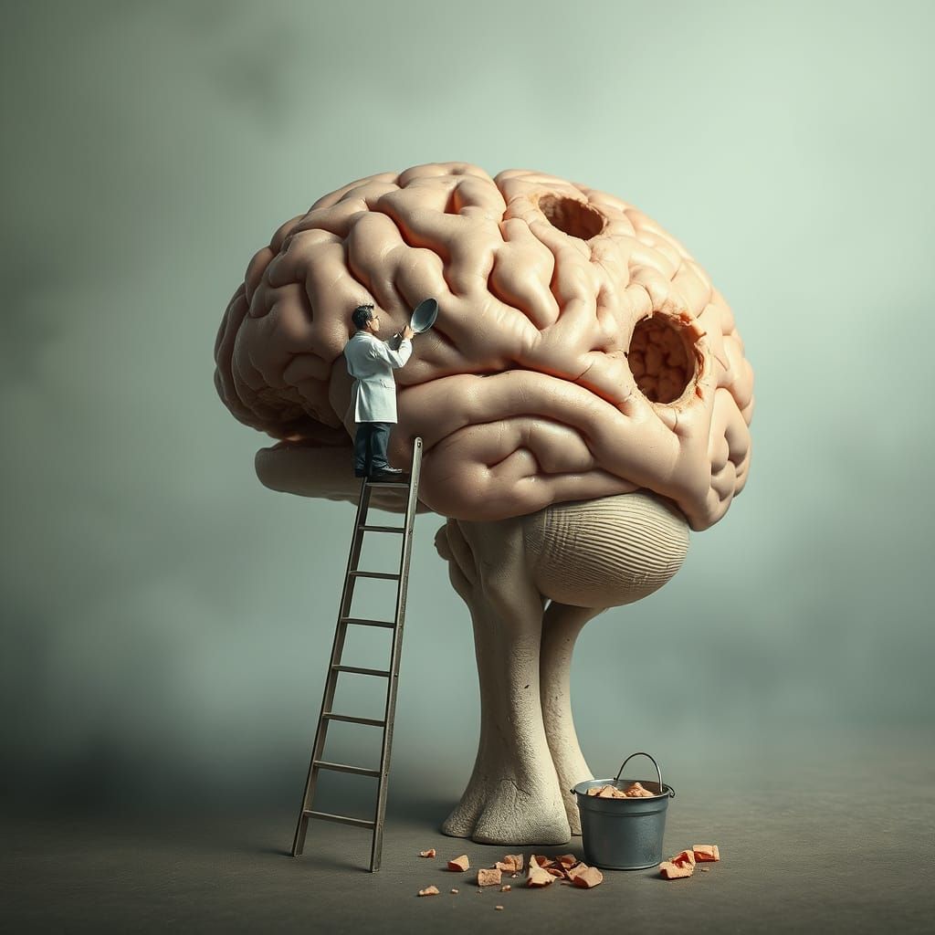 Surreal Brain Surgery Scene in Dreamy Fog