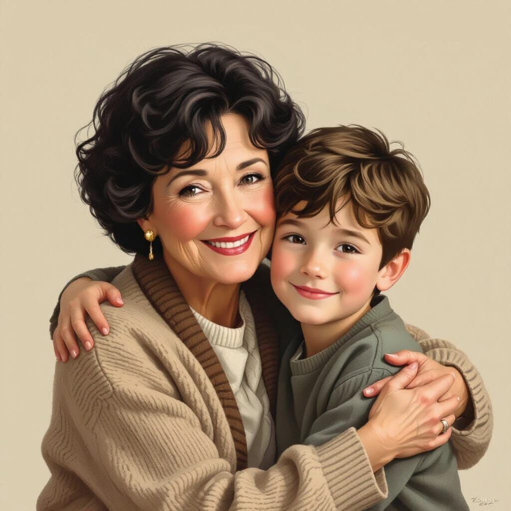 Grandmother and Grandson Embrace in Rockwell Style
