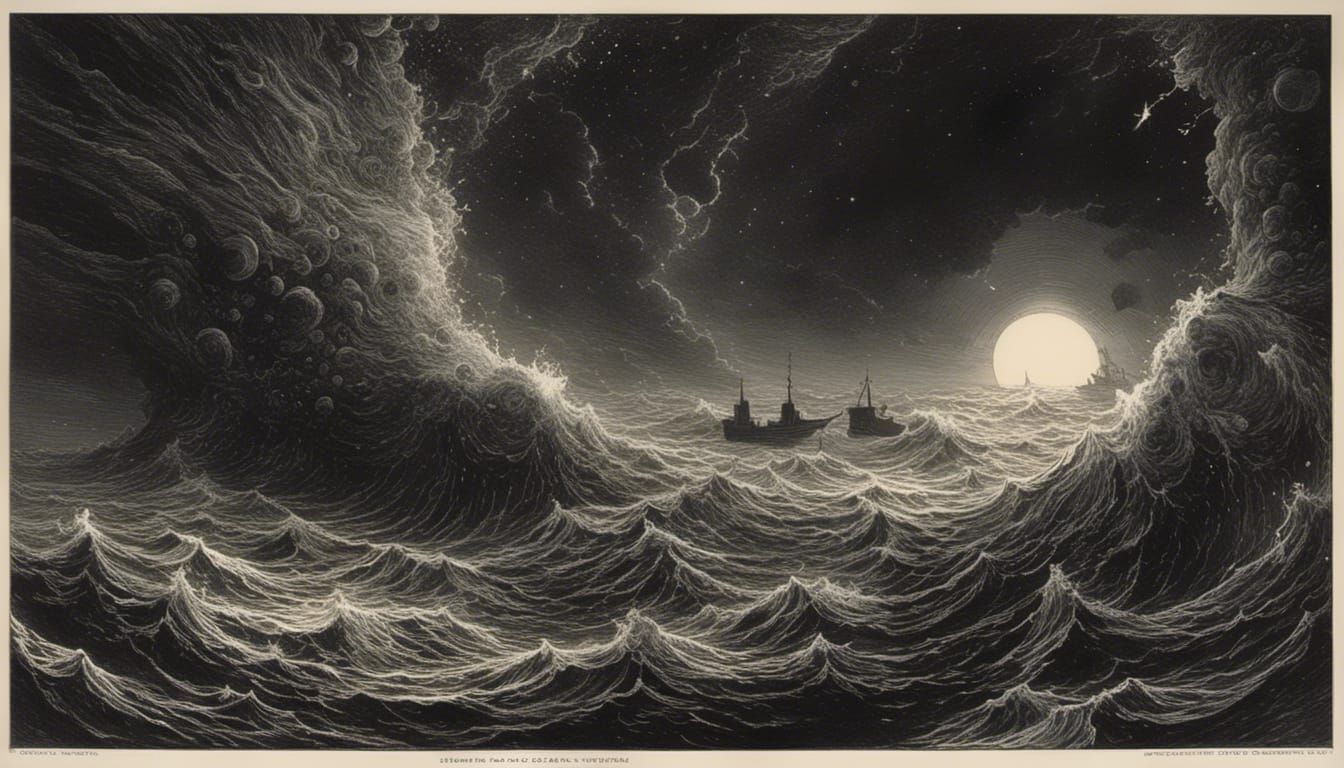 Horrific Deep Ocean Trench in Engraving Style