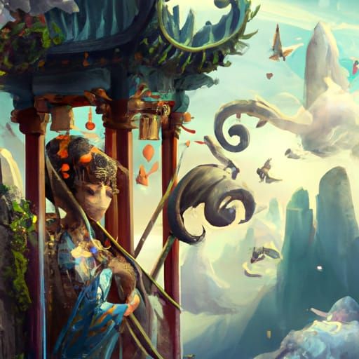 Wind Goddess in Stone Palace: Digital Art Portrait