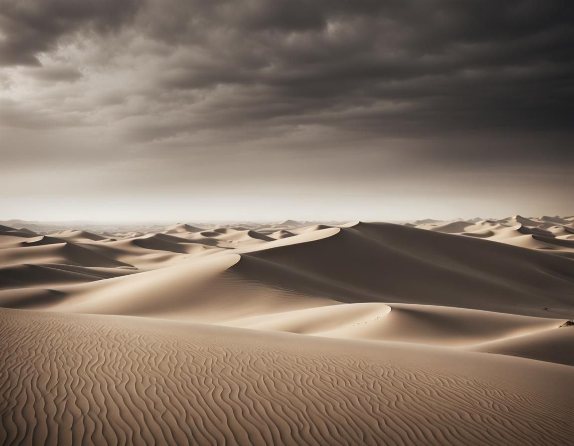 Mysterious Dune Desert Landscape with Oasis