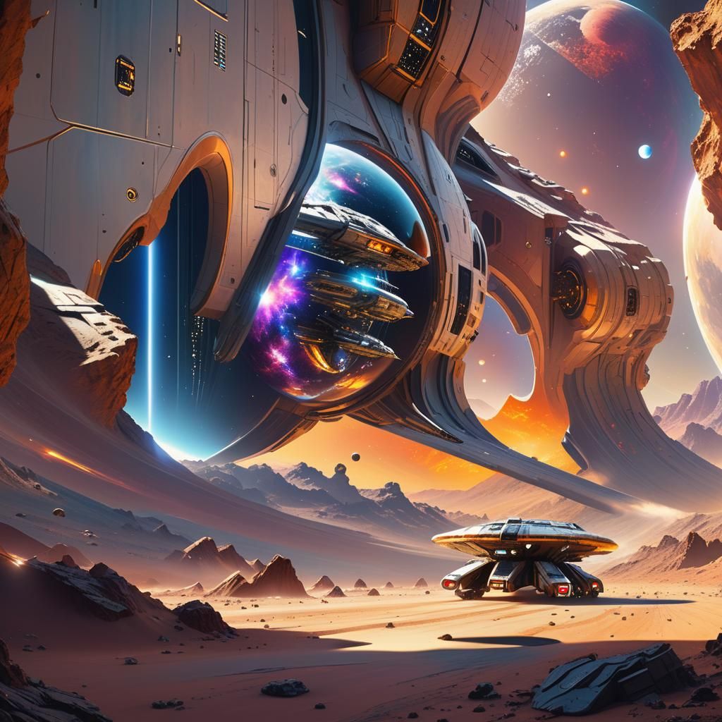 Galactic Spaceship Journey in Cosmic Futurism