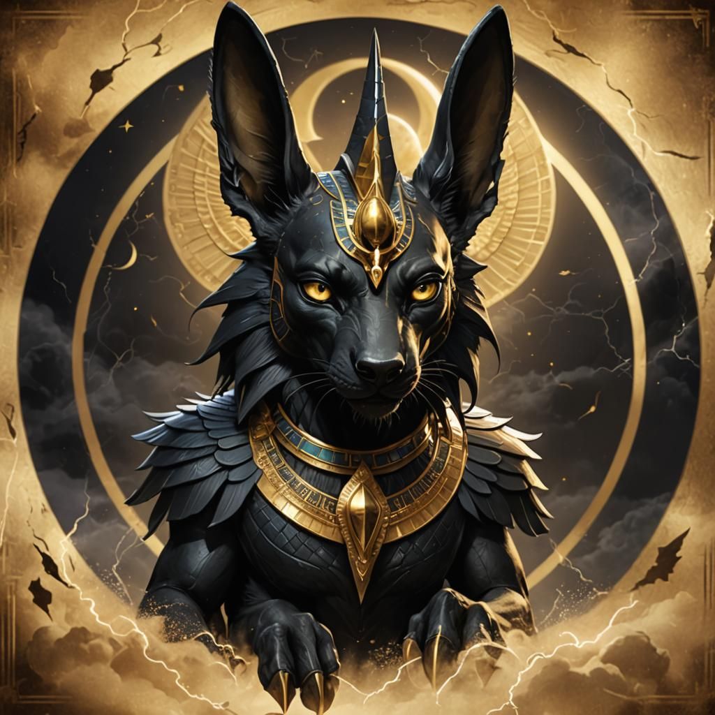 Anubis Dragon with Golden Crown and Gothic Wings