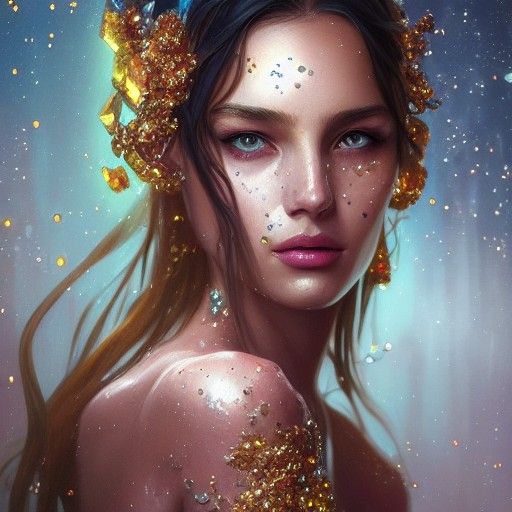 Crystalline Gem-Encrusted Portrait in Hyperdetailed Style