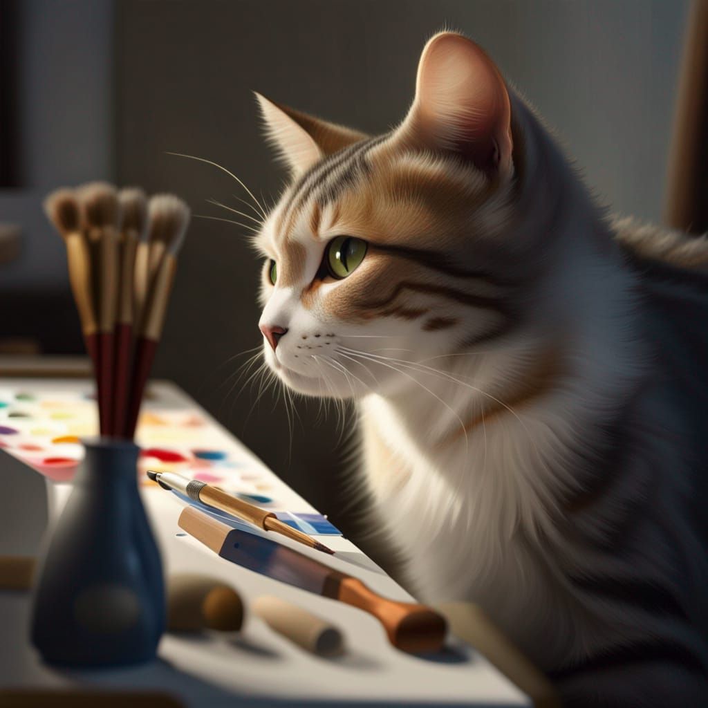 Cat's Self-Portrait: Hyperrealistic 8K Concept Art