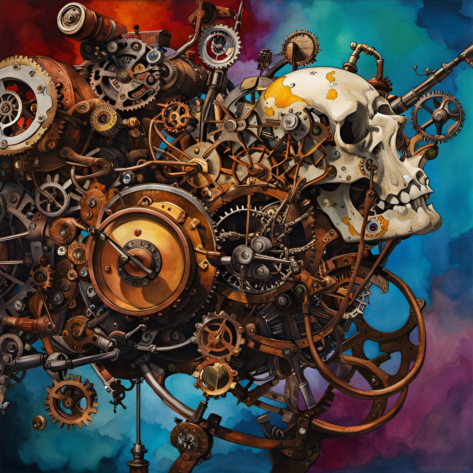 Steampunk Delirium: Hyperrealistic Digital Watercolor Art