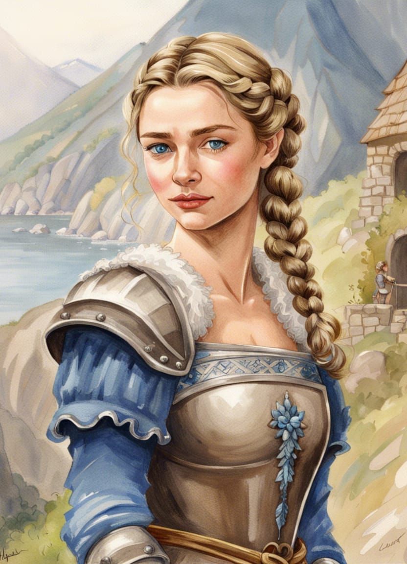 Elizabethan Baroness Portrait in Watercolor Style