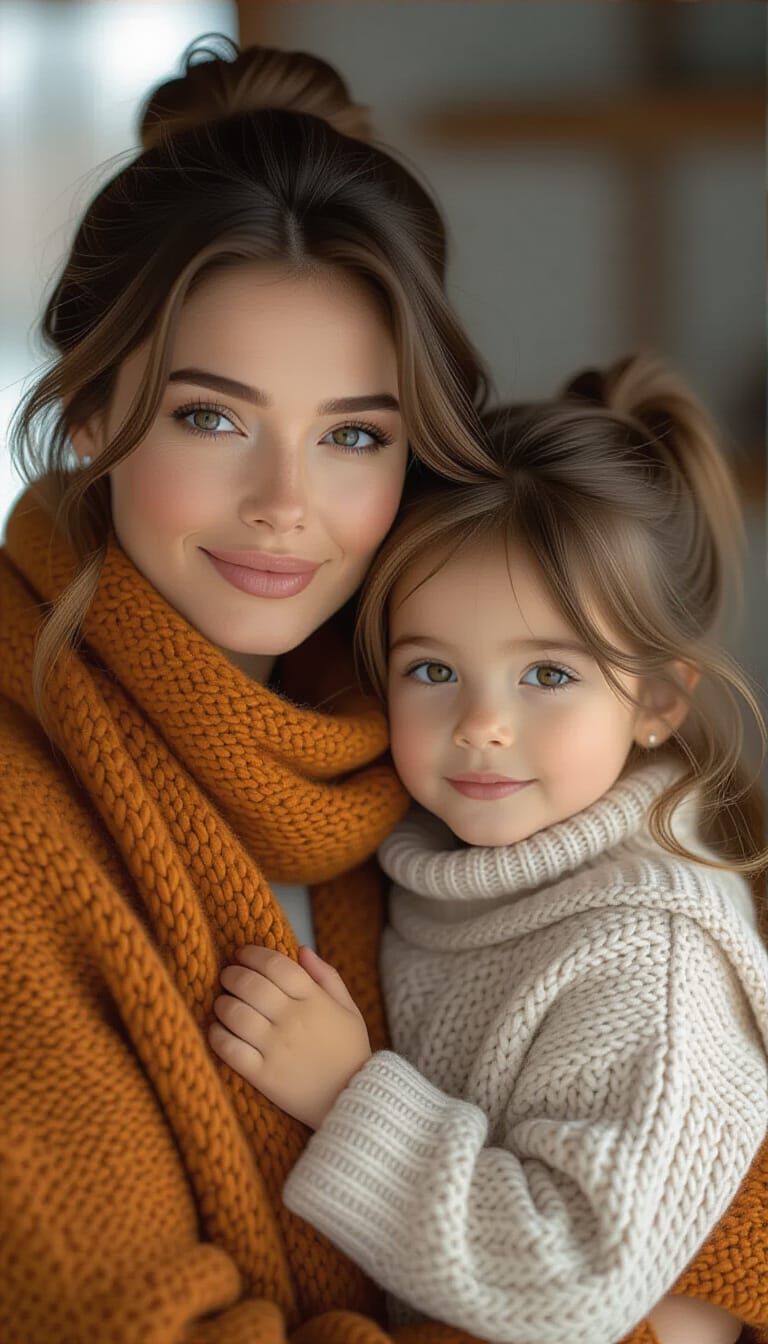 Mother and Daughter Portrait in Cinematic Hyperrealism