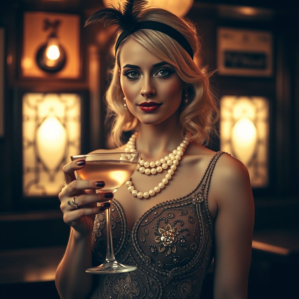 Elegant Flapper Portrait in Sepia Tone