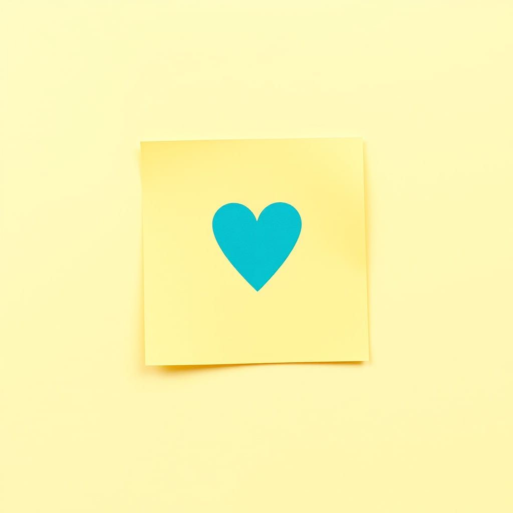 Minimalistic Light Yellow Post-it with Blue Heart Silhouette
