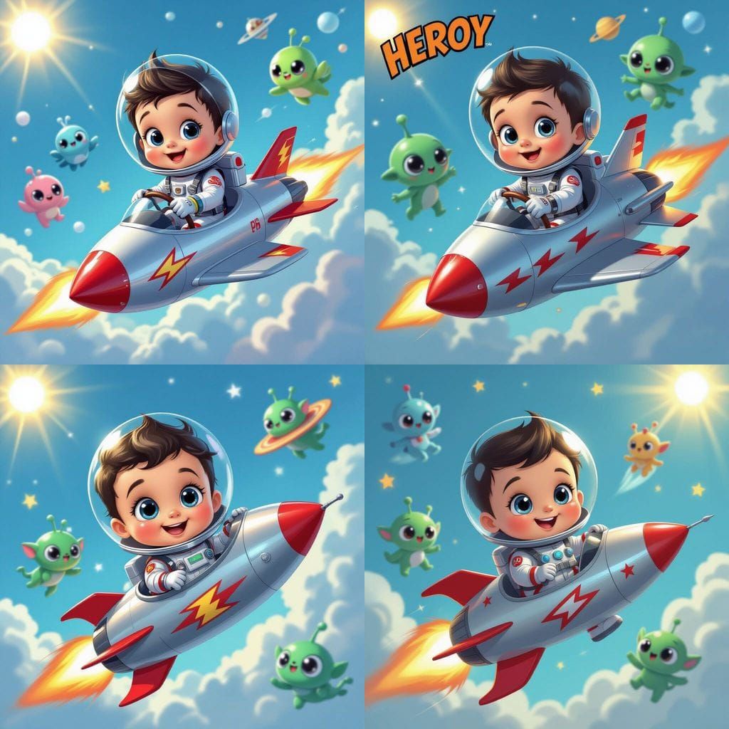 Baby Astronaut Rescuing Aliens: Comic Book Style